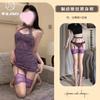 Fin de Temporada Original Nuevo Chino Morado Cuello Colgante con Almohadilla en el Pecho Cheongsam Encaje Puro Sexy Ajustado al Cuerpo Falda de Cadera para Mujer 1058