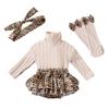 Ventas Directas de Fábrica Otoño e Invierno Nuevo Mono para Bebé Niña Caliente Cuello Alto Manga Larga Estampado de Leopardo Patchwork Mono y Conjunto de Pantimedias