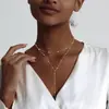 Colar Versátil de Moda Europeu e Americano Transfronteiriço em Formato Y para Mulheres, Simples e Empilhável, Pingente de Cruz de Cobre Banhado a Ouro, Corrente para Clavícula Estilo Ins