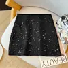 Falda midi de terciopelo de piel de ciervo color café con lentejuelas pesadas para mujer, nueva llegada de otoño, cintura alta, adelgazante, ajustada a la cadera, falda corta de línea A