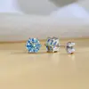 Brincos de Moissanita Azul com Seis Garras Prata Esterlina 925 1 Quilate Tarraxas Simples Europeu e Americano High-End Fornecimento Exclusivo Transfronteiriço