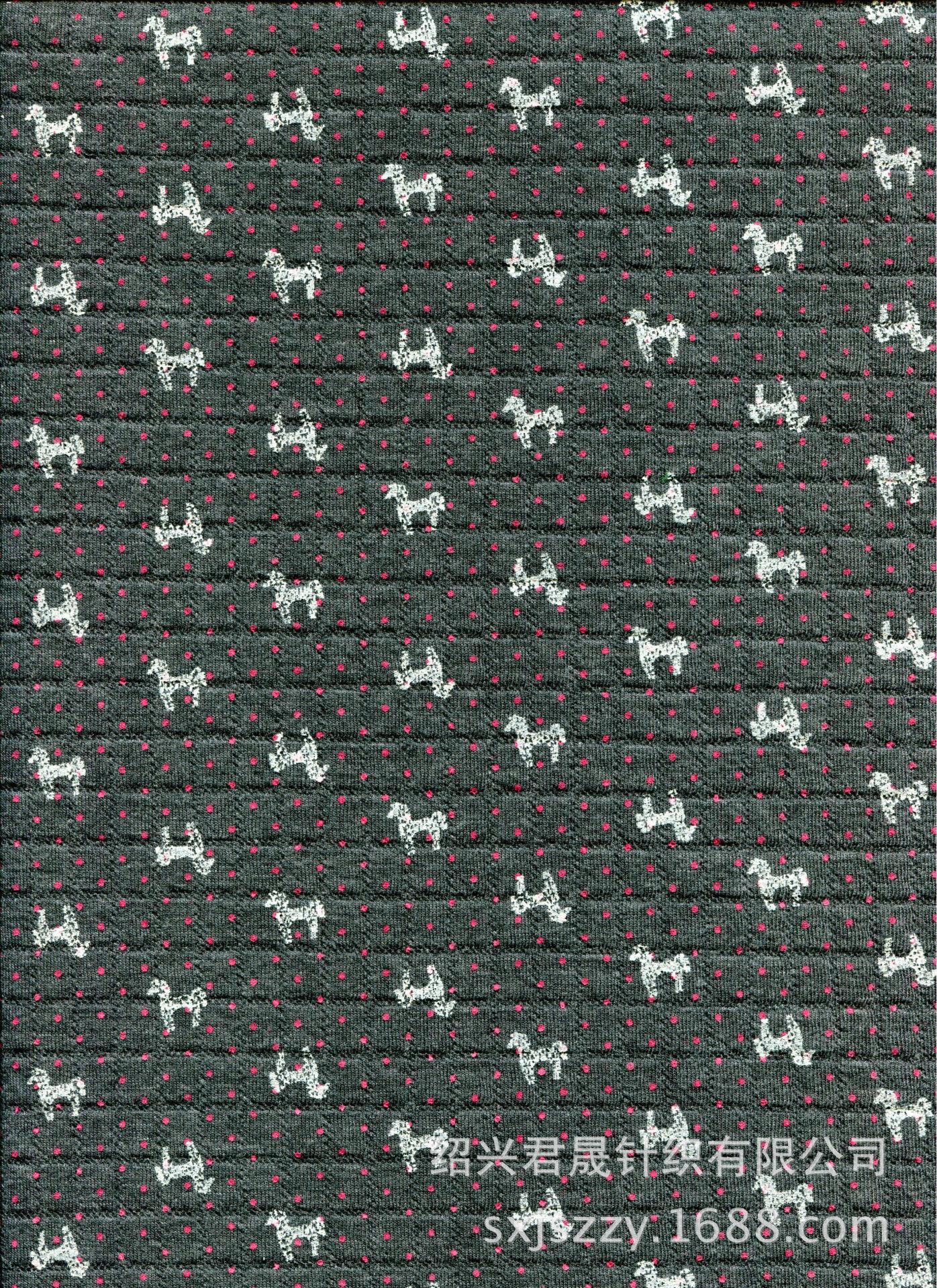 JS-KXM-0008小方格麻灰底印梅红点黑马压缩后793