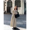 Vestido de gola quadrada estilo francês feminino outono alta qualidade simples elegante emagrecimento manga comprida saia linha A saia longa nicho