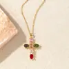 Colar Cruz Retro Transfronteiriço Europeu e Americano com Diamantes Brilhantes Corrente de Clavícula Exquisita de Luxo Leve Corrente de Aço Titânio para Mulheres