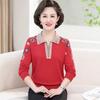 Suéter de solapa de primavera y otoño para mamá, camisa de fondo, ropa para mujeres de mediana edad y mayores, suéter de lana suelto de estilo occidental de talla grande