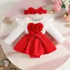 Vestido de Manga Larga Transfronterizo para Bebé con Corazón Grande 3D, Diadema, Otoño e Invierno, Niña de 0 a 1 Año, Falda de Lana con Abertura en la Entrepierna