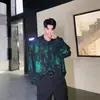 Camisa Longa Tendência de Marca de Luxo para Homem, Estação Primavera e Outono, Estilo Único de Celebridade da Internet, Camisa Cool Retrô de Manga Curta, Jaqueta para Boate para Homem