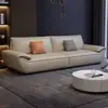 Sofá Minimalista Ecológico de Cuero Italiano Sala de Estar Estilo Crema Apartamento Pequeño Fila Recta Hogar Lujo Ligero Oficina de Alquiler