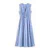 BZL Wholesale Verano 2026 Nuevo Estilo Europeo y Americano Vestido Negro de Mujer sin Mangas de Longitud Media con Volantes 12593 Azul