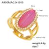 Joyería Misteriosa Circonita 3A Incrustada Piedra Natural Anillo Abierto Acero Titanio Chapado Oro 18K Anillo Ajustable Joyería Lista para Enviar