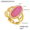 Miduoduo Anillo Abierto de Piedra Natural Incrustado con Circonita 3A Europeo y Americano Acero de Titanio 316 Chapado en Oro de 18K Ajustable Suministro Listo