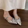 Zapatos de verano para mujer para exteriores, mules plateados de punta fina con aumento interno de altura, estilo nicho francés de alta gama, zapatos Mary Jane de suela gruesa