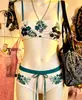 Maiô Tomara que Caia Floral Tropical com Base Preta, Cós Largo de Cor Contrastante e Calcinha Sem Alças, Maiô Duas Peças para Férias na Praia, Estilo Hot Girl