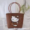Bolsa a Tiracolo Desenho Animado Gatinha Kt Cesta de Legumes Bolsa de Palha Grande Capacidade Bolsa de Mamãe Bolsa de Mão para Viagem Bolsa de Praia para Férias na Praia