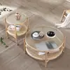 Mesa de centro redonda de madera maciza y ratán, estilo nórdico minimalista moderno, para sala de estar, casa de huéspedes, mesa auxiliar estilo japonés, mesa redonda pequeña de cristal para balcón