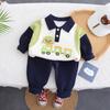 Traje de tren para niño Primavera y Otoño 2025 Solapa Dibujos Animados Infantiles Polo Combinación de Colores Sudadera Conjunto de Dos Piezas Lote para Bebé