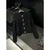 Casaco Suéter de Tricô Gola Redonda Manga Longa Moda Doce Francesa Botão de Diamante Novo Outono 2026 Estilo Coreano