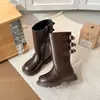 Botas de Couro Infantis com Forro de Lã Botas Quentes Meninas Novas Botas Cavaleiro Retro Maillard Botas de Cano Alto de Inverno
