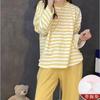 Com bojo pijama listrado senhoras primavera casual doce estudantes terno manga longa l aumentar solto roupa de casa outono