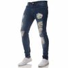 Em estoque comércio exterior transfronteiriço Europeu e Americano AliExpress novo Calça jeans masculina com furos na tendência de leggings pretos de cintura alta slim