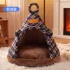 [Pré-venda] Novo Modelo 2026 Cama para Cachorro, Tenda Quente de Lã com Estampa Xadrez Britânica, Cama para Gato, Tapete para Cama de Animal de Estimação Outono e Inverno