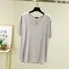 Camiseta base de color sólido ligera para primavera/verano, camiseta casual de talla grande, holgada, para mujer, nueva ropa de casa, estilo coreano, cuello en V
