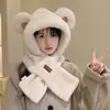 Conjunto de duas peças de chapéu e cachecol para mulheres, novo design fofo de urso de pelúcia, chapéu de inverno quente e cachecol para estudantes