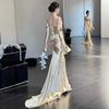 Vestido de Noche Cola de Pescado Francés Aliexpress Gama Alta Lujo Ligero Amazon Un Hombro Banquete de Compromiso Vestido de Brindis para Novia