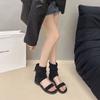 Sandálias Romanas Casuais de Solado Reto Design de Nicho Retro para Mulheres Verão Novo Estilo Coreano Sandálias de Uma Tira com Zíper Traseiro