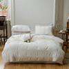 Algodão Lavado Jacquard Seersucker Conjunto de Quatro Peças Branco Creme Estilo Princesa Capa de Edredom 100% Algodão Roupa de Cama Macia para Dormir Nu