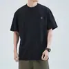 Camiseta Hansca de Manga Curta Pesada Masculina Verão 2025 Nova Preta Gola Redonda Solta Casual Algodão Bordado Top