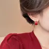 Pendientes Redondos Rojos Retro Franceses para Mujer, Únicos, Lujo Ligero, Gama Alta, Pendientes de Esmalte, Pendientes Elegantes de Otoño e Invierno