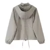 Chaqueta con capucha casual a cuadros suelta de otoño para mujer estilo europeo y americano 26046
