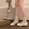 Zapatos Mary Jane con Lazo de Encaje Francés para Niñas 2026 Nuevo Otoño Zapatos Individuales Plateados Suela Suave Zapatos de Ballet de Cuero