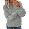 Suéteres de punto de color liso europeos y americanos de Amazon transfronterizos para mujer, nuevo suéter de punto de cuello redondo de manga larga de otoño e invierno, versátil