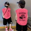 Colete de Menino Colete de Verão Simples de Algodão Puro para Bebê Roupa Exterior Infantil Camiseta de Verão sem Mangas Camiseta de Verão na Moda T