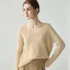 Suéter 100% cashmere puro para mulheres, gola V, design vazado, camada interna quente, casual, versátil, caimento solto, efeito emagrecedor, camada base