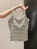 Camisola Corta de Verano para Mujer con Copas, Espalda Cruzada, Rayas Laterales que Reducen el Busto, Sin Mangas de Algodón, Espalda Hermosa