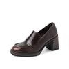 Con Zapatos de Vestir Pequeños Mocasines de Tacón Alto Piel de Vaca Ropa de Trabajo Otoño 2025 Tacón Grueso Punta Redonda Suelta Cuero Genuino Boca Profunda Planos para Mujer