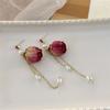 Mori aretes de flor eterna hechos a mano simples y elegantes aretes de flor real de rosa súper hada aretes de estilo antiguo