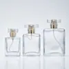 Botella de Perfume Cuadrada Plana de 100 ml, Botella de Vidrio Transparente, Botella Atomizadora a Presión para Muestras Cosméticas, Disponible en Stock