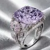 Anel Super Luxuoso Europeu e Americano Transfronteiriço Novo Produto, Design Floral Criativo, Sensação de Alto Padrão, Anel Feminino com Pedra Preciosa Diamante Roxo, Joia Totalmente em Diamante