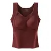 Chaleco cálido, top sin costuras para otoño e invierno, top térmico de encaje con cuello en V y copas fijas, diseñado para cubrir los laterales del busto, top de capa base para mujer