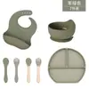 Baberos, Platos, Cubiertos, Cucharas y Tenedores de Silicona para Bebés Transfronterizos, Impermeables y Suaves, Adecuados para Bebés de 10 a 72 Meses, Juego