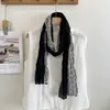 Bufanda de cuello estilo otoño con pliegues degradados de algodón y lino japonés, chal fino artístico para mujer, versión coreana versátil para el cuello