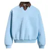 Sudadera Estilo Americano Falsa de Dos Piezas con Cuello Polo para Hombre, Chaqueta Casual Holgada de Peso Pesado para Otoño e Invierno, Top de Cuello en V a Cuadros de Alta Inteligencia