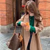 Moda Otoño e Invierno Nuevo Simple Color Sólido Solapa Atado Pequeño Hasta la Rodilla Adelgazante Lana 100% Lana Doble Cara Abrigo