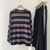 Camiseta de manga larga a rayas de bloques de color retro con cuello redondo, a la moda, para mujer, nueva colección de otoño 2026, top básico holgado y casual