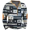 Camiseta de Manga Larga a Cuadros Retro para Hombre Top Gráfico a Cuadros Camiseta de Manga Larga Impresa en 3D Talla Grande Camisa Henley Superior para Hombre
