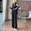 Pantalones de traje negros para mujer, nueva colección primavera/otoño 2026, de cintura alta, con caída fluida, adecuados para figuras petite, que exudan un ambiente sofisticado y casual, pantalones de pierna ancha ajustados